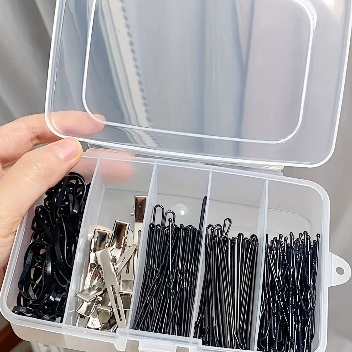 Clear 5/6-Grid Portable Storage Box | Hair Clips & Jewelry Organizer with Dust-Proof Lid for Travel