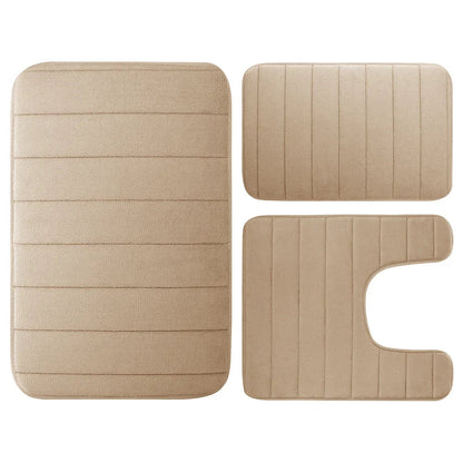 Non-Slip Grey Memory Foam Bath Mat Set – Soft, Water Absorbent, Quick-Drying, Machine Washable Bathroom Rugs for Home Floor