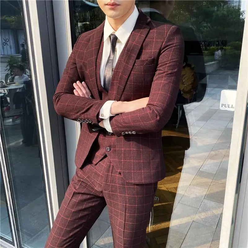 Men’s British Style 3-Piece Suit Set - Slim Fit Vest & Trousers Formal Banquet Fashion Ensemble