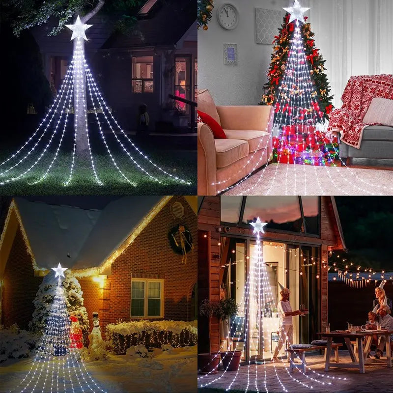 LED Star Waterfall Lights – Christmas String Lights for Tree Ornaments | Home Decor for Christmas 2024 and New Year 2025