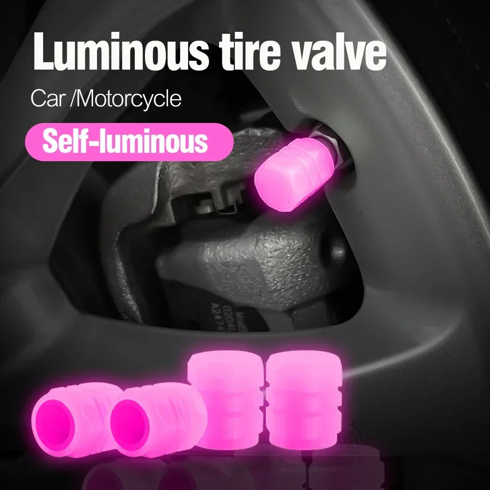 12Pcs Luminous Valve Stem Caps - Fluorescent Night Glowing Wheel Hub Caps for Motorcycle, Bicycle and Car Tyres