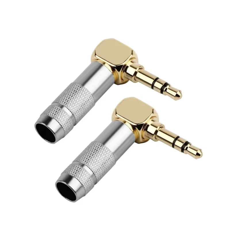 3.5mm 90° Right Angle Audio Adapter Plug – Gold Soldered Earphone Connector, 1/8" 3/4 Pole Headphone Jack