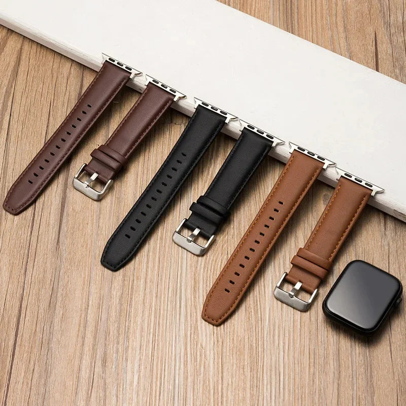 Leather Watch Band for Apple Watch Series 8/7/6/5/4/3/SE - 49mm, 44mm, 45mm, 42mm, 38mm, 40mm, 41mm - Stylish Bracelet for Men and Women