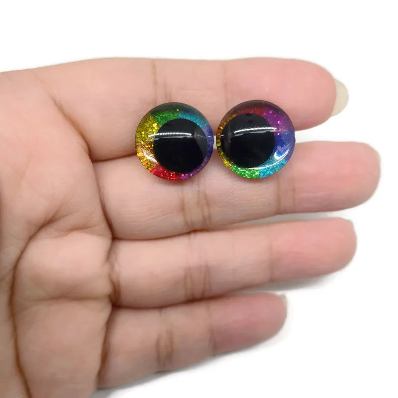 Cartoon Glitter Doll Eyes — 16mm to 35mm Round Safety Pupils with Easy Washer for Toy Making