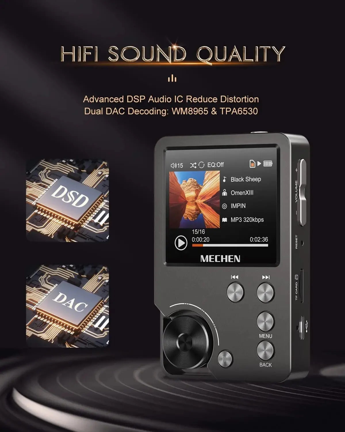 MECHEN M30 HiFi Lossless MP3 Player - 64GB Memory Card, Supports Up to 256GB