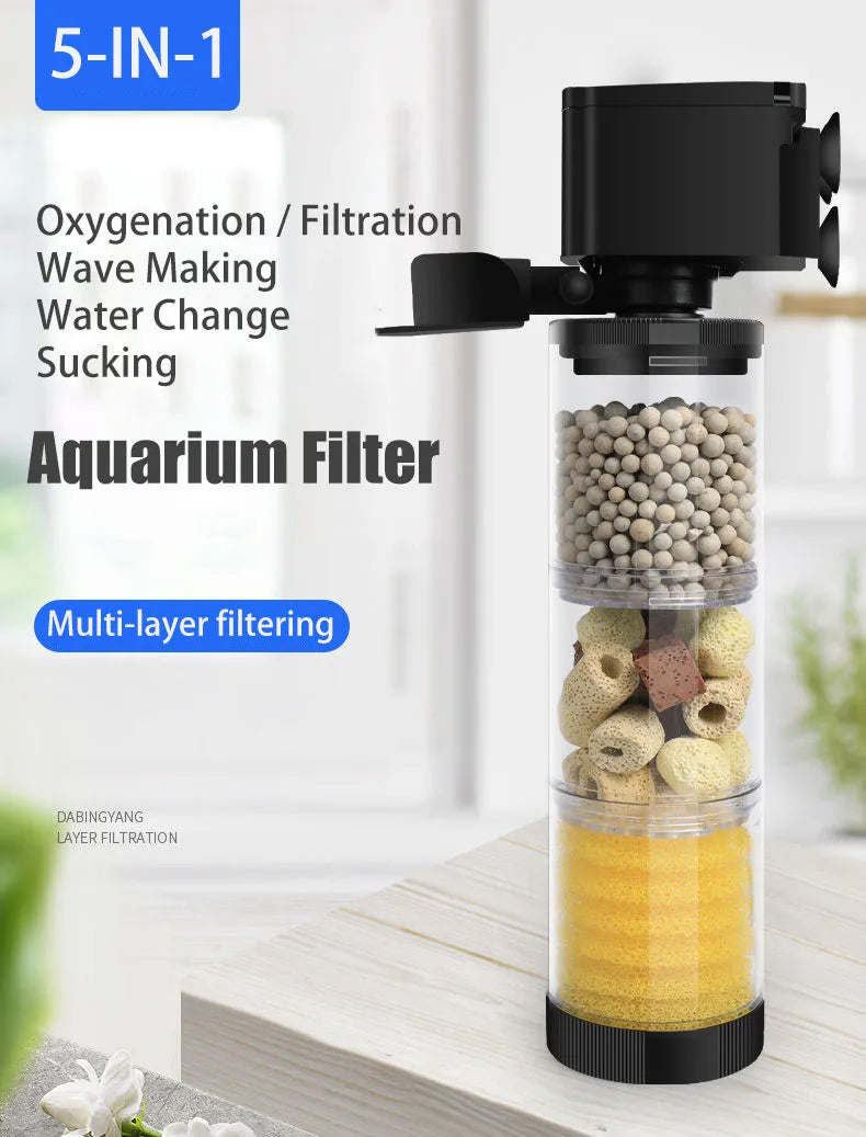 220V Silent Aquarium Filter – Submersible Water Pump with Bio Sponge, Skimmer & Waves Maker for Turtle & Fish Tanks