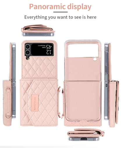 VIETAO Leather Wallet Phone Case with Crossbody Strap — Pink Purse Case for Samsung Galaxy Z Flip 3/4/5/6/7