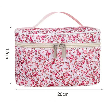 Cotton Floral Cosmetic Pouch – Dual Zipper Makeup Organizer, Portable Travel Storage & Wash Bag