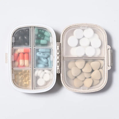 8-Grid Travel Pill Organizer – Small Wheat Straw Medicine Container with Seal Ring