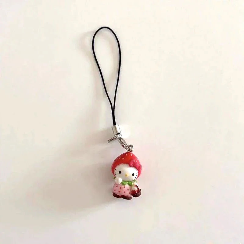 Kawaii Strawberry Hello Kitty Phone Pendant — Cute DIY Backpack Keychain, Fun Decoration & Birthday Gift for Friends