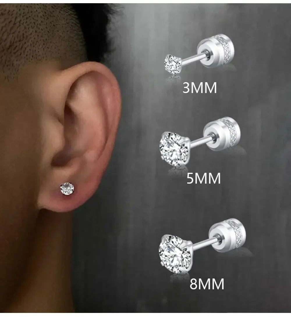 Medical Stainless Steel Zircon Ear Stud Earrings – Hypoallergenic Crystal Cartilage & Tragus Piercing Jewelry with Screw Back