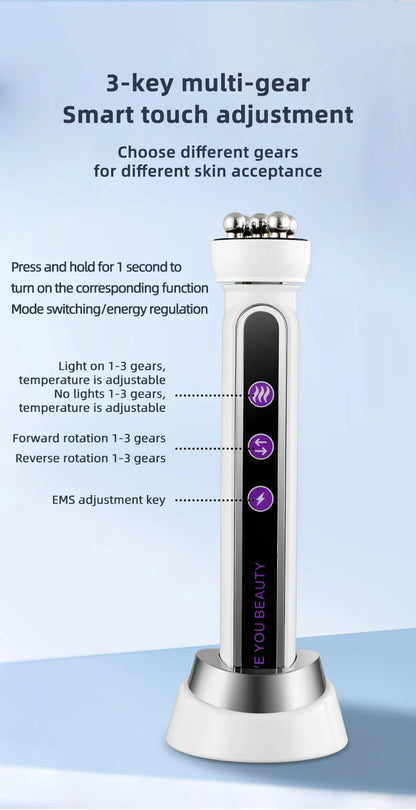 3 in 1 RF EMS Facial Roller Massager – 360° Skin Lifting, Fine Line Reduction, Microcurrent Beauty Machine