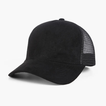 5 Panel Suede Trucker Hat - Solid Color Mesh Baseball Cap for Men & Women