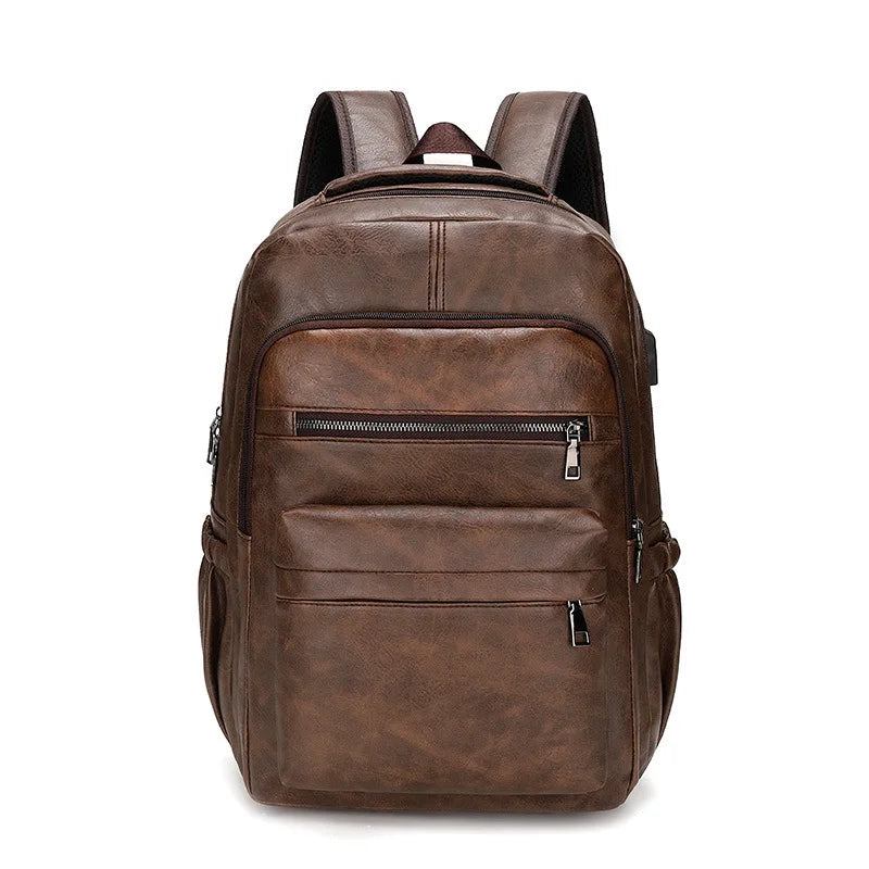 High-Quality USB Charging Backpack for Men – PU Leather Laptop Backpack for Teenagers & Boys, Large Schoolbag