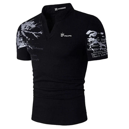 Men's Graphic Print Polo Shirt - V-Neck Short Sleeve Golf & Streetwear Top
