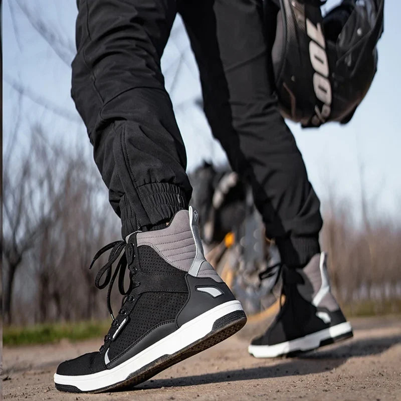Motorcycle Riding Shoes - Breathable High-Cut, Anti-Fall, Anti-Slip Knight Boots, Parkour Shoes, All-Season Casual Motorcycle Boots
