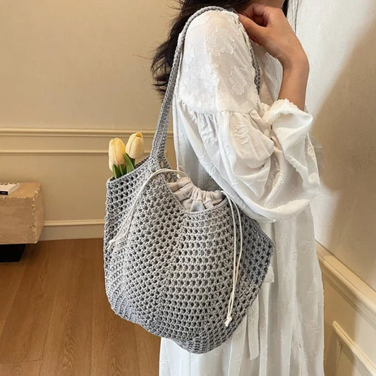 2-in-1 Luxury Summer Beach Tote Bag – Hollow-Out Large Capacity Shoulder Handbag for Women, Casual Underarm Bag
