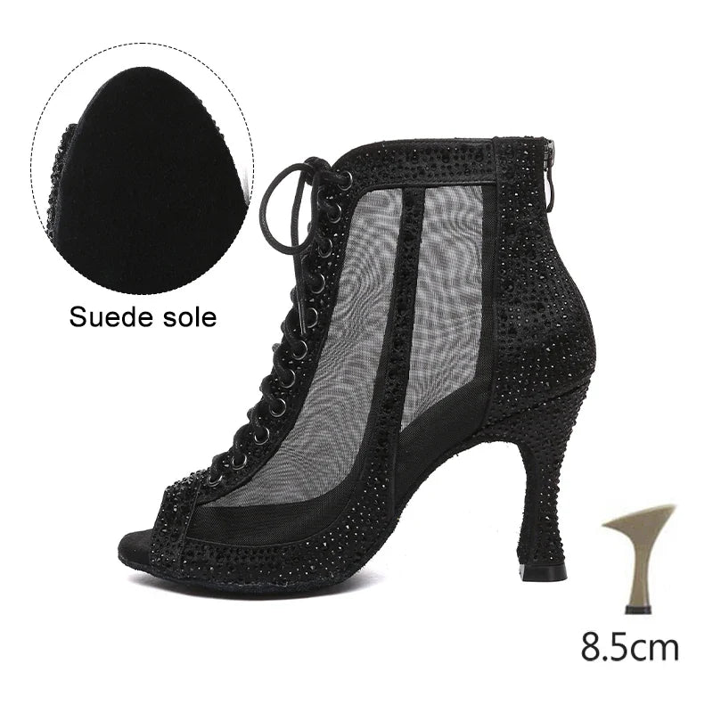 HROYL Women’s Latin Dance Shoes – Lace-Up Hollow Fish Mouth Jazz & Tango High Heels 6-10CM