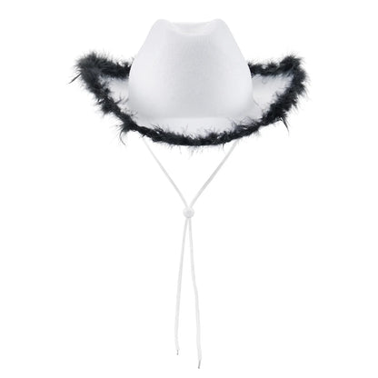 Women's Cowboy Hat – Wide Brim Solid Color with Furry Trim for Parties & Outings