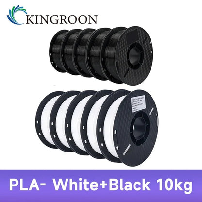 KINGROON 10KG PLA/ABS/PETG Filament 1.75mm – 10 Rolls Black, White, Gray for 3D Printing