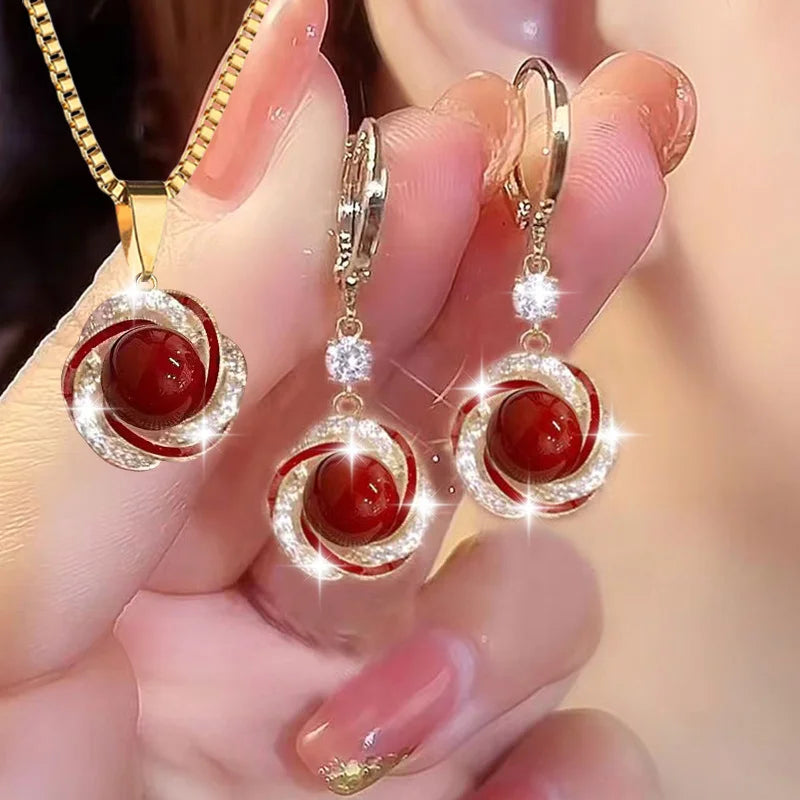 3pcs Zircon Jewelry Set for Women – Elegant Necklace & Earrings, Trendy Party Accessories, Birthday Gift