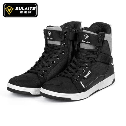 Men’s Motorcycle Boots - Breathable Anti-Fall, Road Racing Rider Shoes with Gear Shift Rubber Sole, Reflective Motorbike Boots