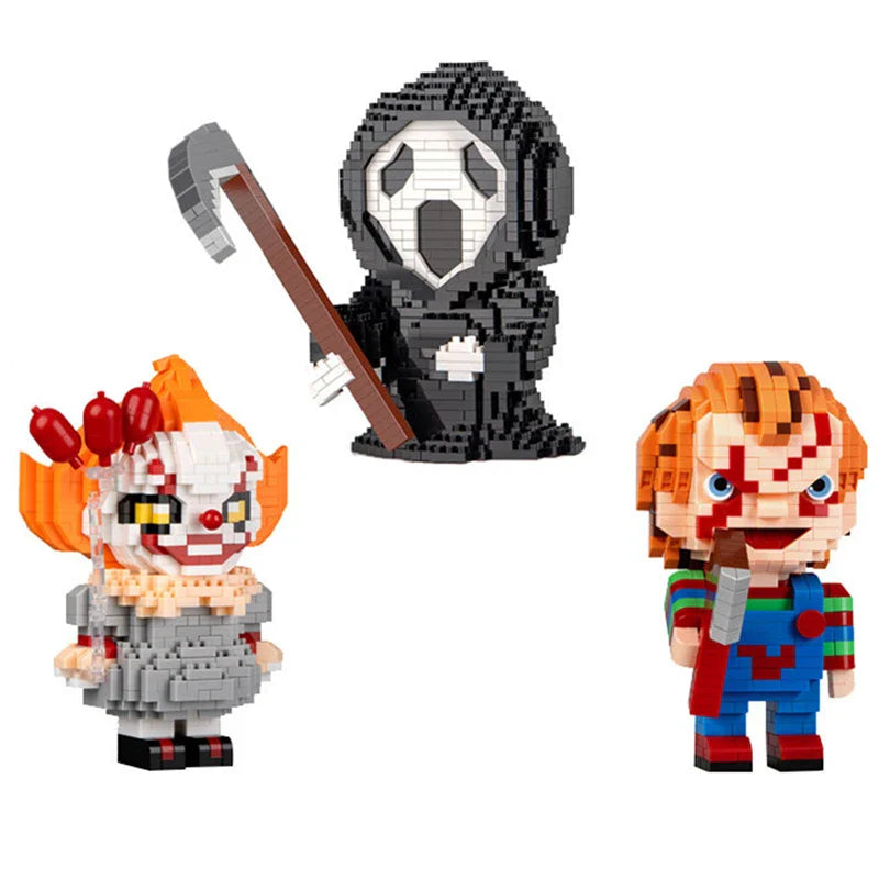 Tiny Particle Building Blocks – Halloween Cartoon Puzzle Toys with Magic Night Death Clown Characters