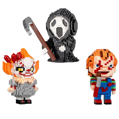 Tiny Particle Building Blocks – Halloween Cartoon Puzzle Toys with Magic Night Death Clown Characters