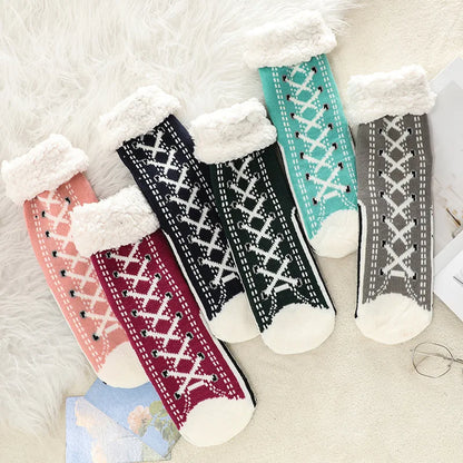 Women’s Winter Thermal Fluffy Socks – Soft Plush Non-Slip Floor Slippers with Short Fuzzy Grip and Zipper