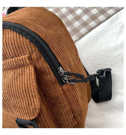 Women's Mini Backpack - Fashionable Solid Color Corduroy Casual Schoolbag with Large Capacity