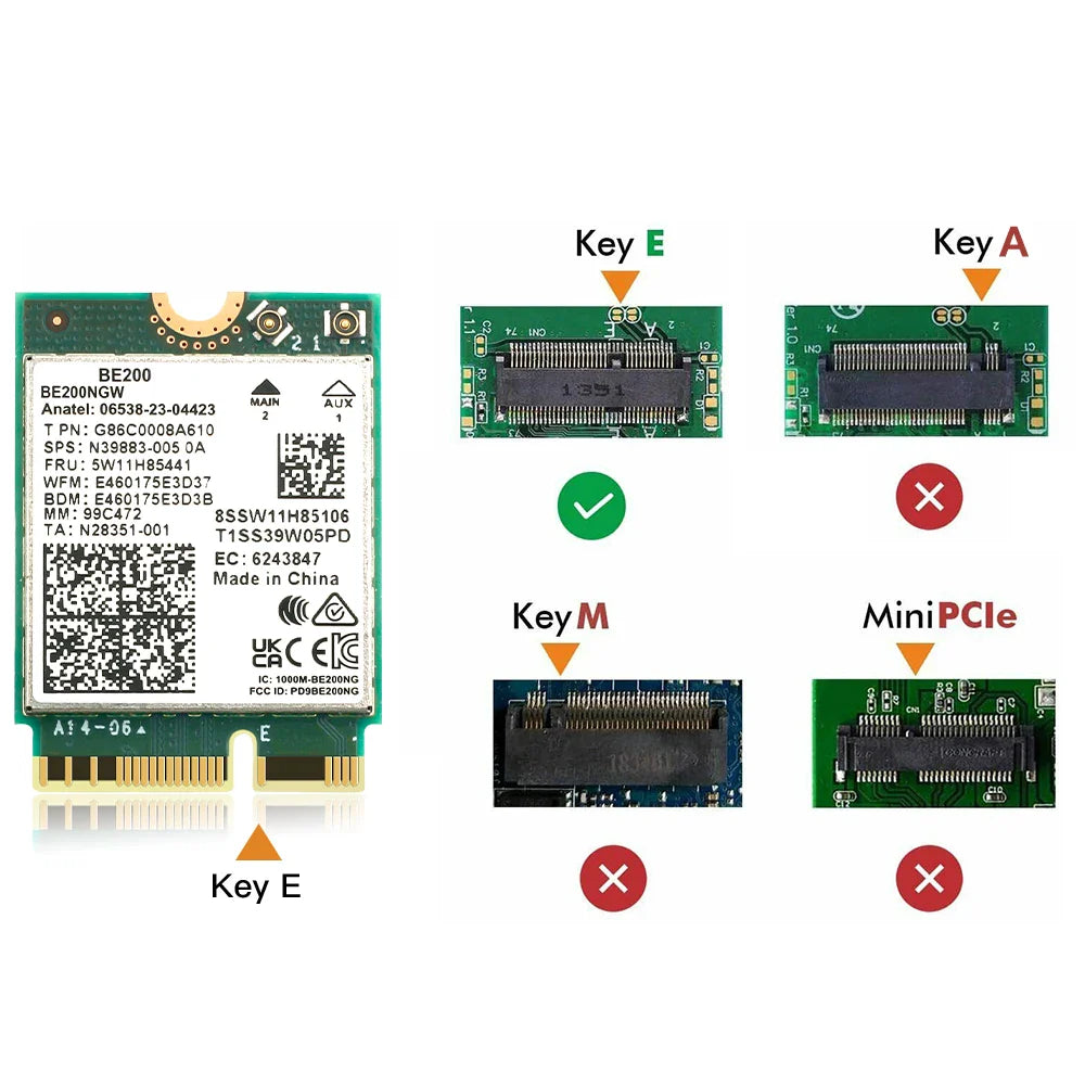WiFi 7 Intel BE200 Wireless Network Card – Bluetooth 5.4 NGFF Adapter, 802.11AX 2.4G/5G/6GHz for Win10/11 PC