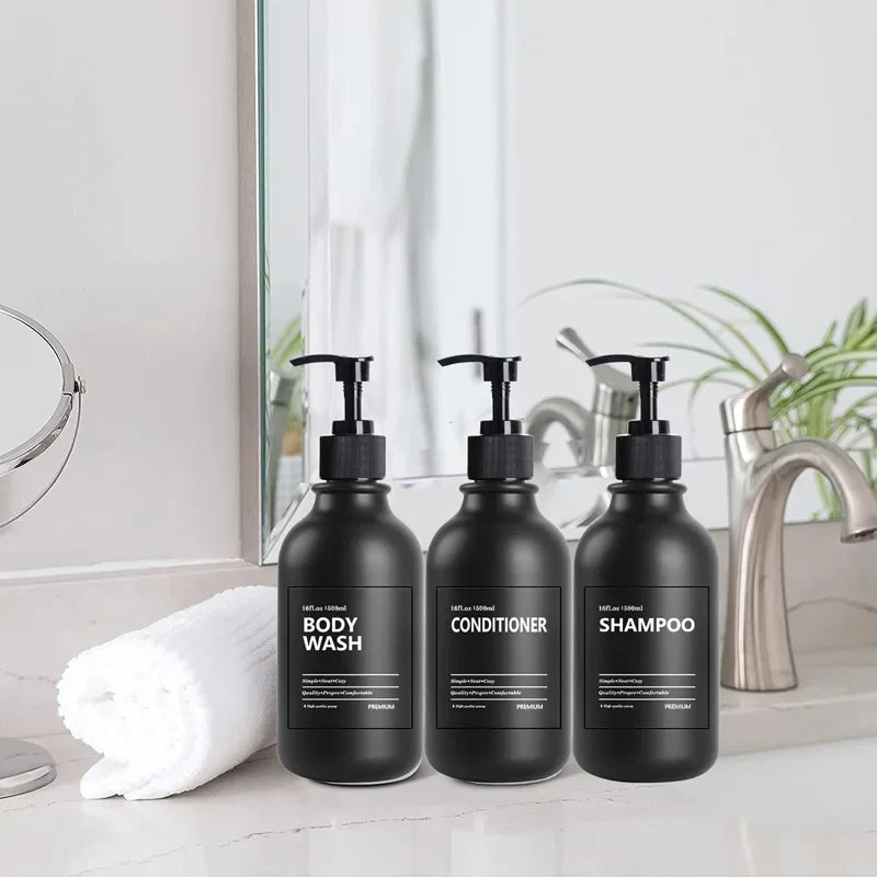 3 Pack 500ml Soap Dispenser Bottles with Labels – Kitchen & Bathroom Shampoo, Conditioner, Liquid Soap Containers
