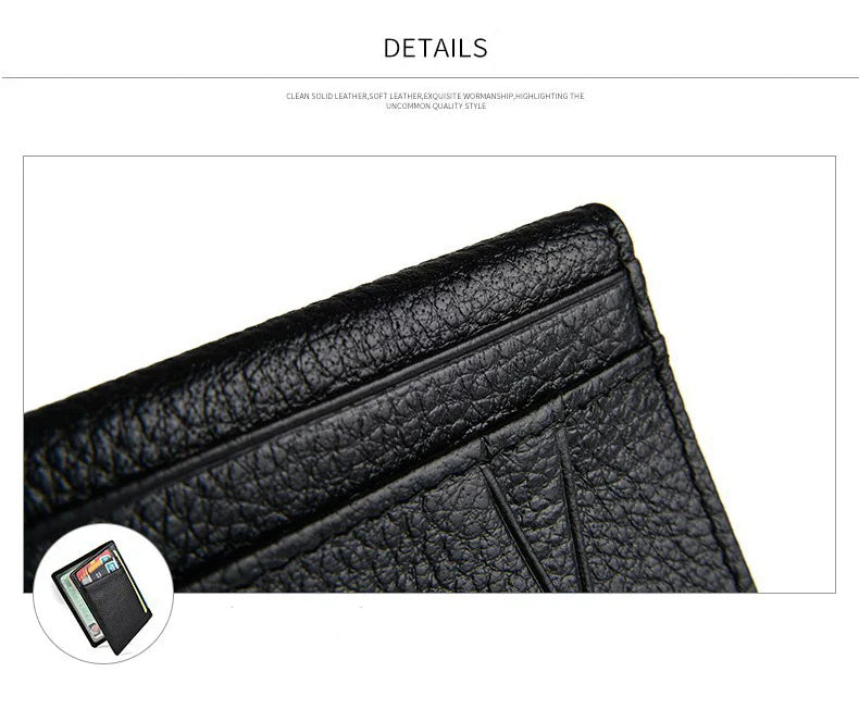 YUECIMIE Super Slim Leather Wallet – Genuine Mini Credit Card Holder, Thin Soft Purse for Men