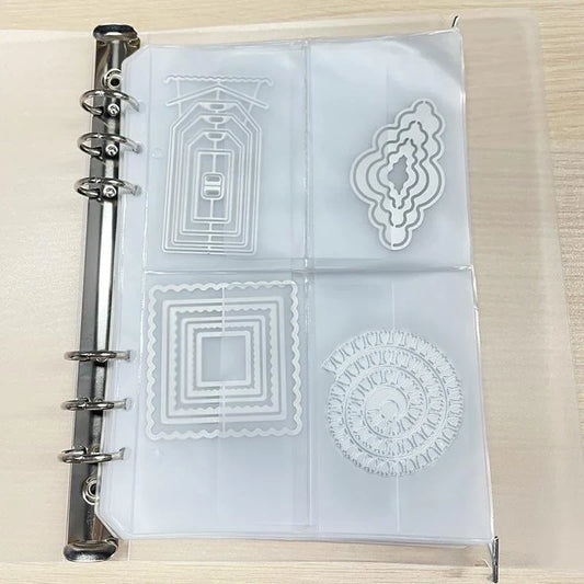 A5 6-Hole Strap Storage Clip and Bag - Scrapbook Cutting Die and Sticker Storage, Transparent Organizing Bag