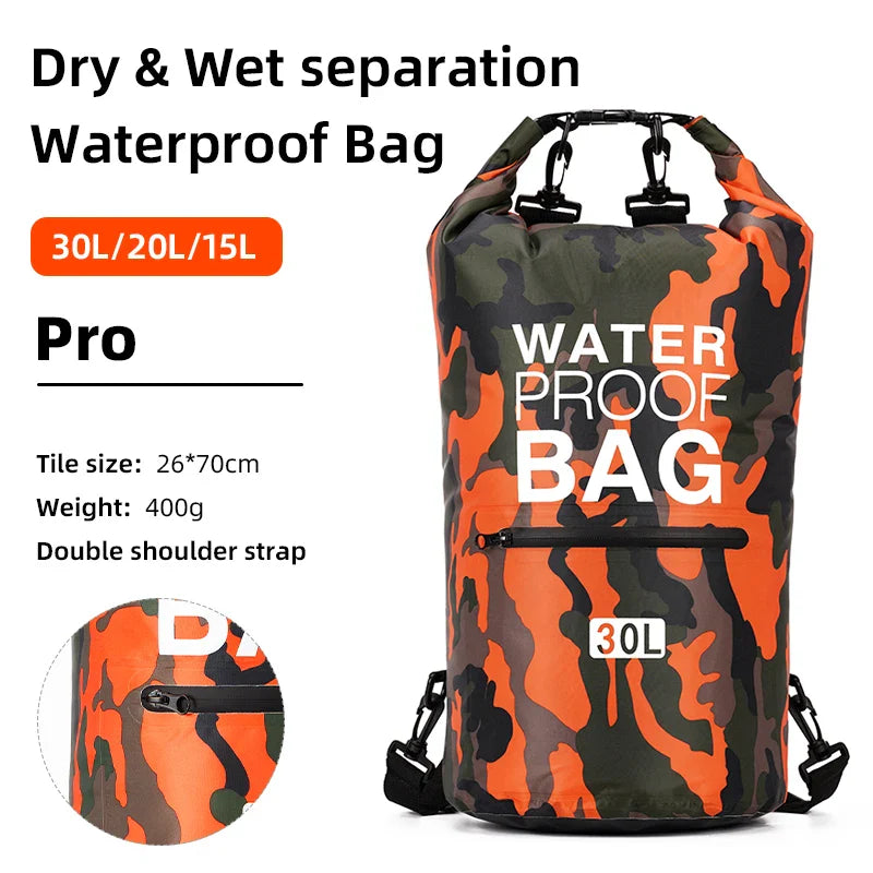 Waterproof Dry Bags Backpack with Wet Separation Pocket - 30L/15L for Kayaking, Boating, Swimming, Outdoor Sports - XAZ9
