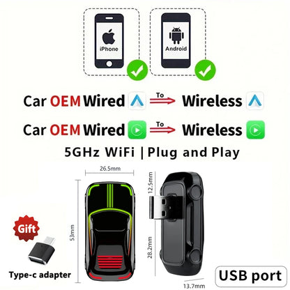EKIY 2-in-1 AI Smart Box — Wireless CarPlay & Android Auto Adapter with Wired CarPlay for Car Intelligent Systems