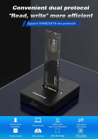 Blueendless External SSD Hard Disk NVME Enclosure – 10G Online Reading/Writing Speed, M.2 NVME SD Docking Station Case