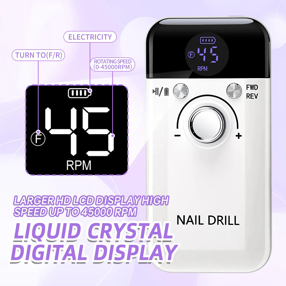 45000RPM Portable Rechargeable Nail Drill Machine – Low Noise Nail Sander & File for Manicure Salon Use
