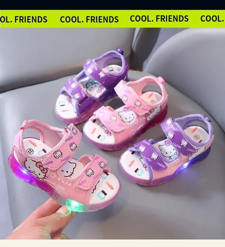 2024 Summer Baby Girls LED Hello Kitty Sandals — Cute Anti-Slip Beach & Outdoor Shoes