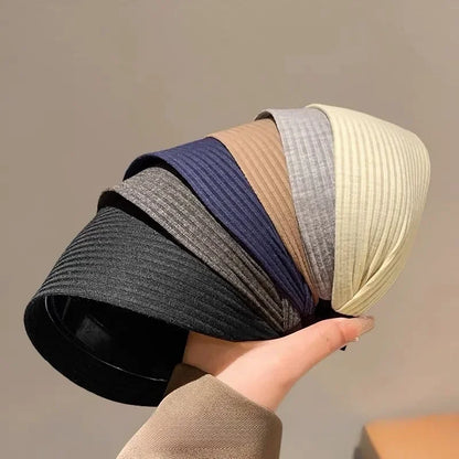 New Soft Wide Knitting Cotton Hairbands for Women & Girls – Korean Solid Turban with Teeth, Head Band Headwear Accessories