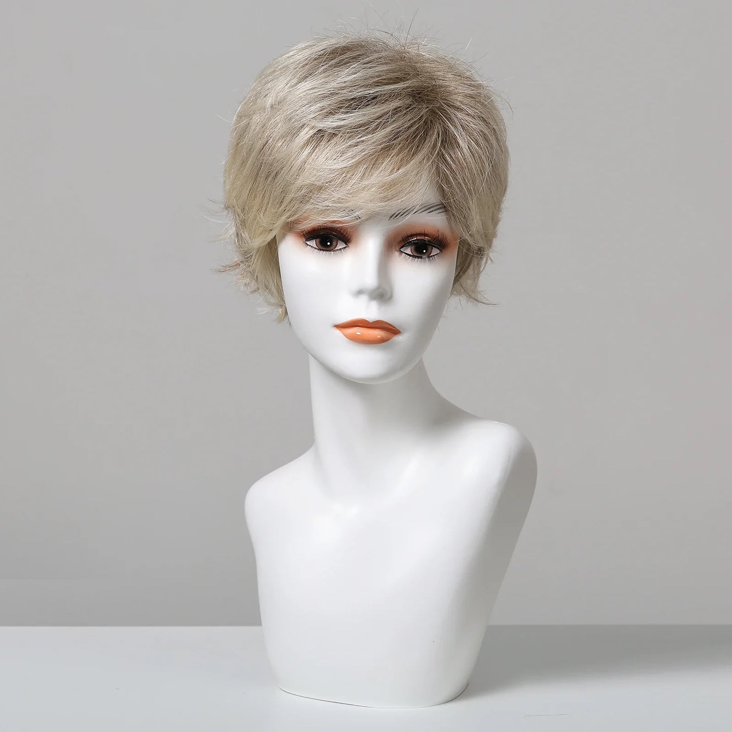 Platinum Blonde Short Pixie Cut Wig – 8 Inch Human Hair Wig with Bangs for Women, Soft Machine Made