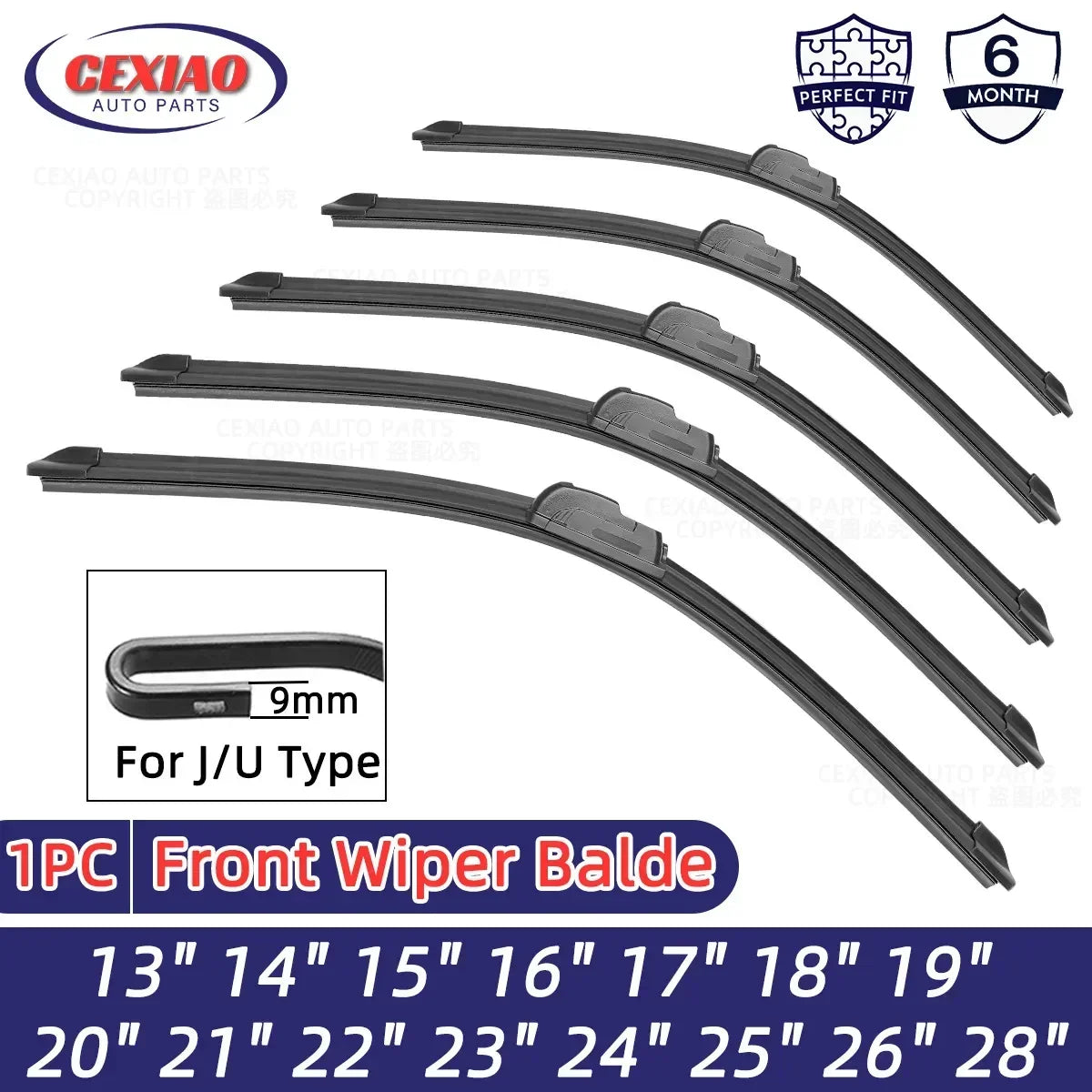 Car Wiper Blades J Hook – Soft Rubber Windscreen Wipers, 13" 18“ 19" 20" 21" 22" 24" 26" Sizes for Automobiles