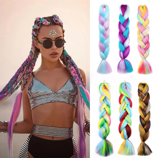 Jumbo Braiding Hair Rainbow Colors: Silky Colorful Extensions Fiber Mix - Colored Synthetic Braids for Twist Hairstyles