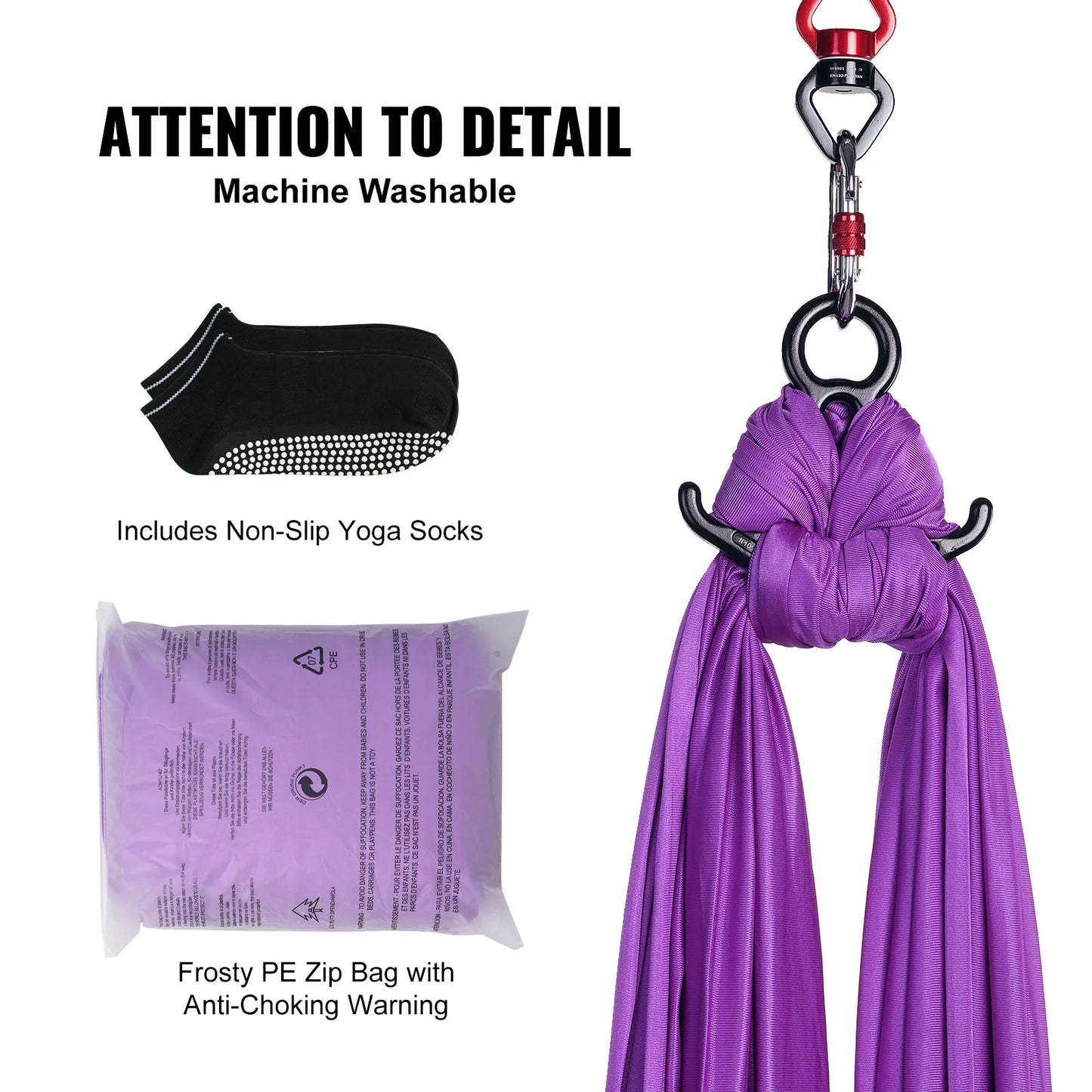 SucceBuy 8.7/11 Yards Aerial Yoga Hammock & Swing Starter Kit – Aerial Silk Fabric Yoga Strap Accessory for All Fitness Levels