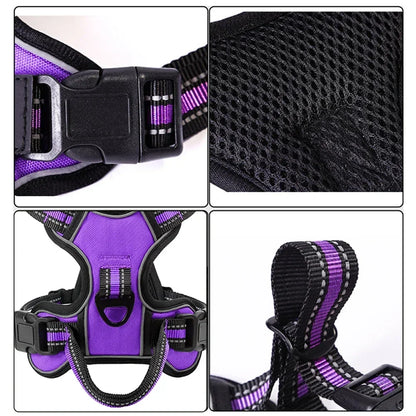 Adjustable No-Pull Reflective Dog Harness – Soft, Breathable Nylon Vest with Leash for Small & Large Dogs