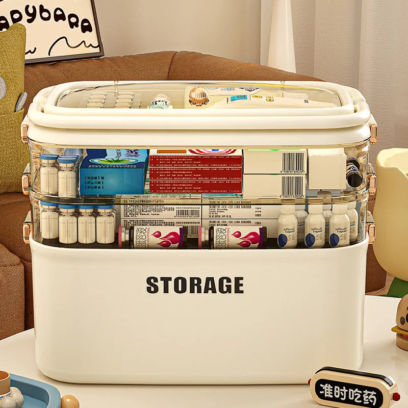 3/4-Layer Large Capacity Medicine Organizer Box – Portable Family First Aid Kit & Pill Storage Container