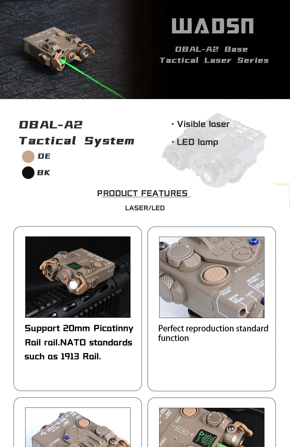 DBAL A2 Tactical Aiming Device – M300/M600 Flashlight, Red/Blue/Green Optics, 20mm Rail Mount Airsoft Accessory