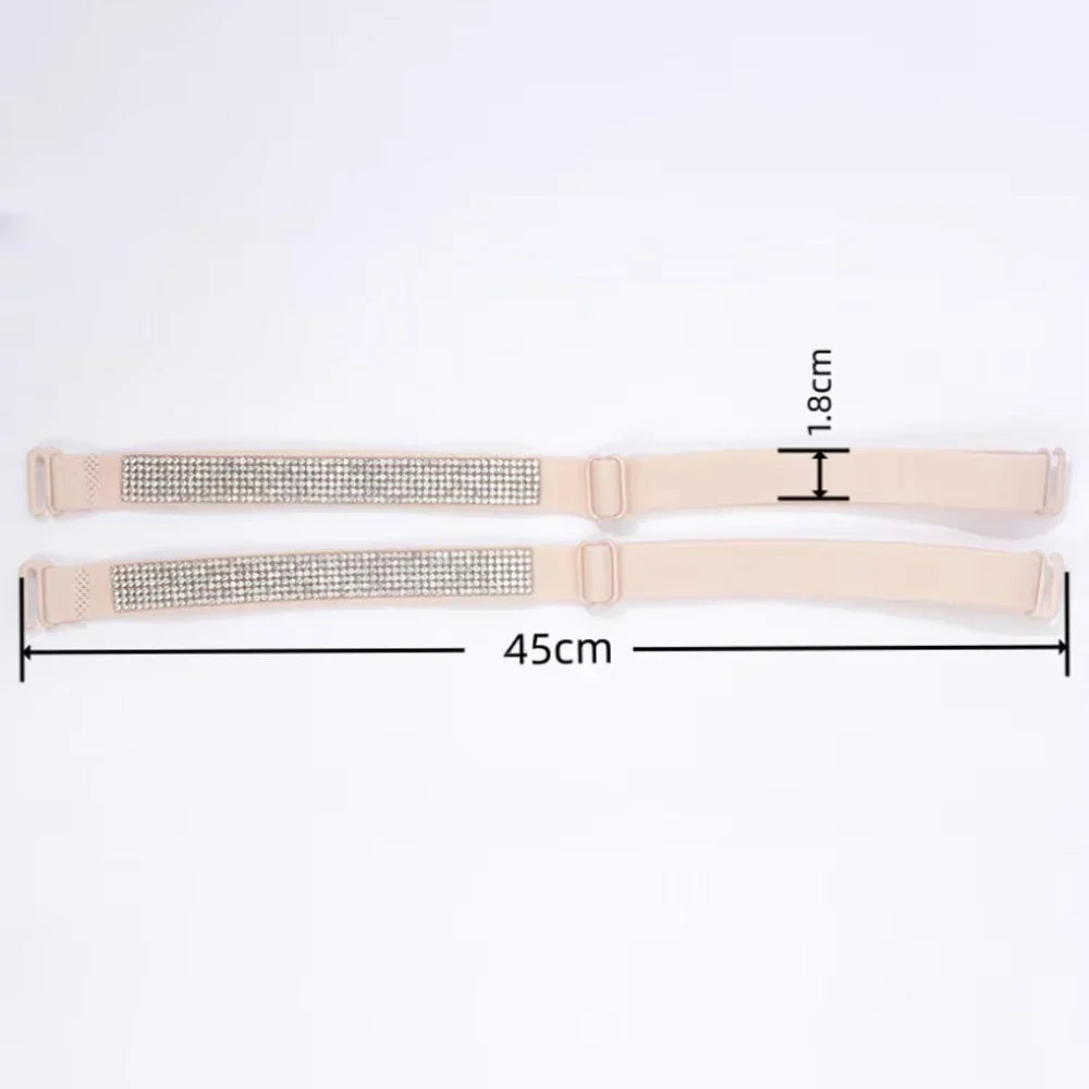 Invisible Rhinestone Bra Straps - Non-Slip Adjustable Shiny Replacement Lingerie Accessories for Women