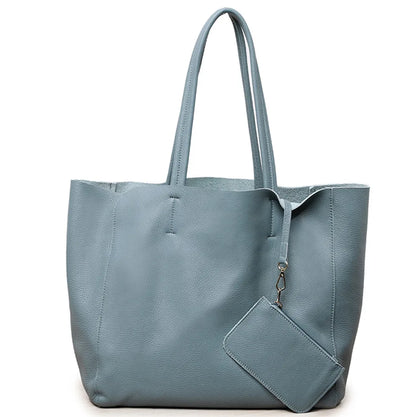 Customizable Name Large Capacity Commuter Bag – 100% Genuine Leather Soft Tote, Single Shoulder & Diagonal Shopping Bag
