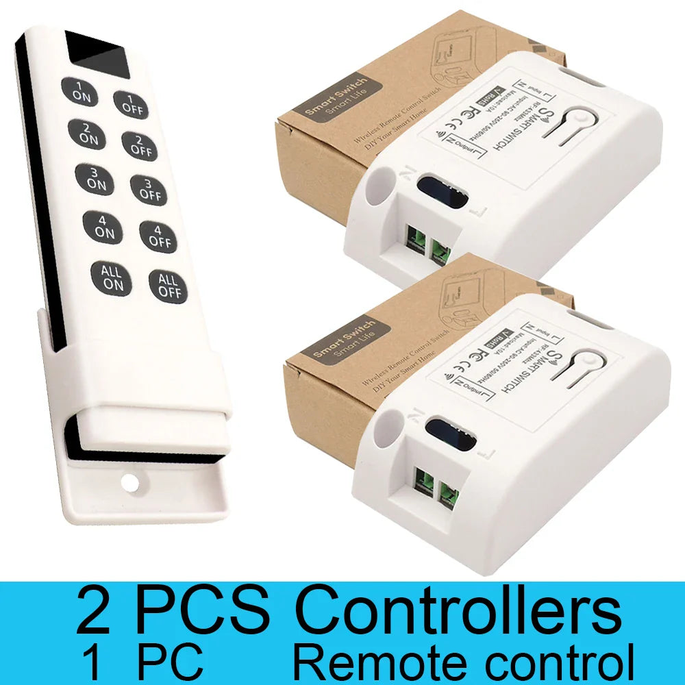 Wireless RF 433MHz Remote On/Off Light Switch Controller, AC 220V 10A Relay for Ceiling Lamp, LED, and Fan Smart Home Control